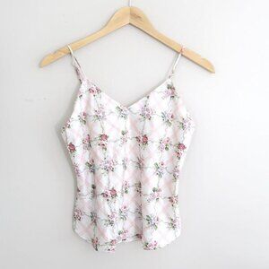 Vintage 90s Floral Silky Camisole Tank | Romantic Lattice Print